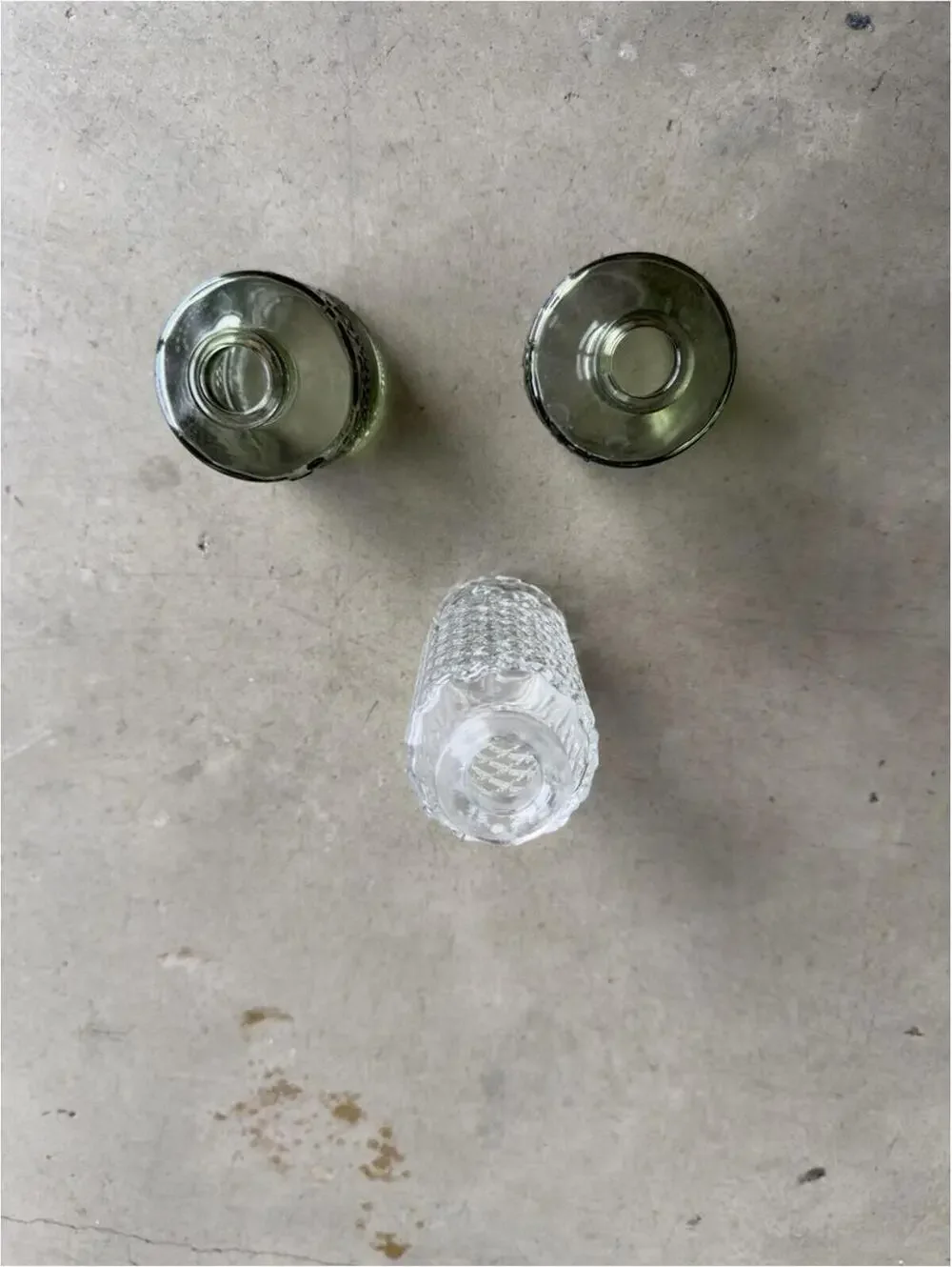 Glass Diffuser Bottles / Bud Vase Set / Green Clear